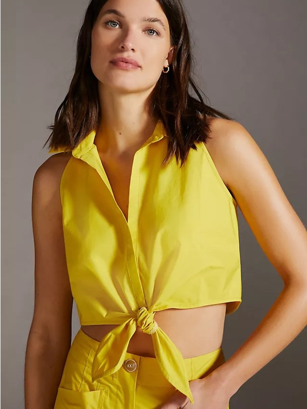 Maeve x Anthropologie 6 Yellow Tie Front Crop Top Resort Wear Vacation Colorful